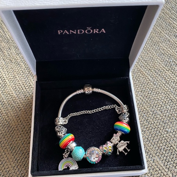 Pandora Snake Bracelet with Colorful Fantasy Love Rainbow Charms Jewelry EUC - Picture 2 of 14